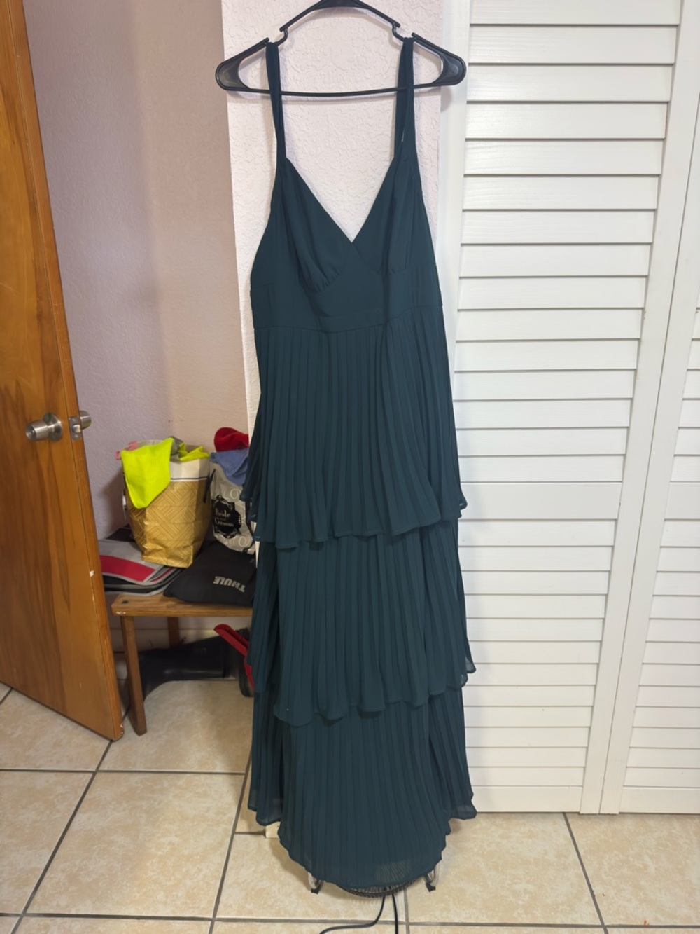 Lulu's Deep Teal Tiered Pleated Maxi Dress